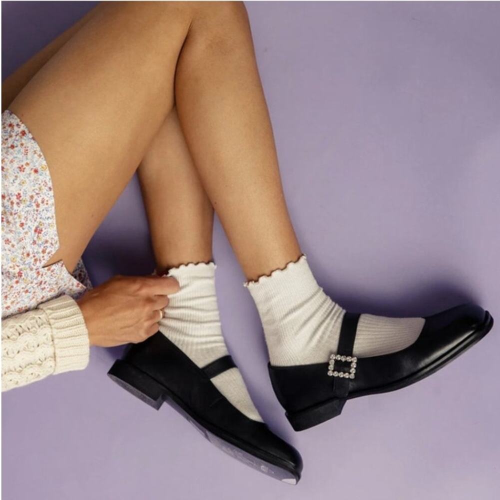 Free People FP Collection Rumor Diamante Mary Jane Black Leather Flats Size 6 - Picture 4 of 14